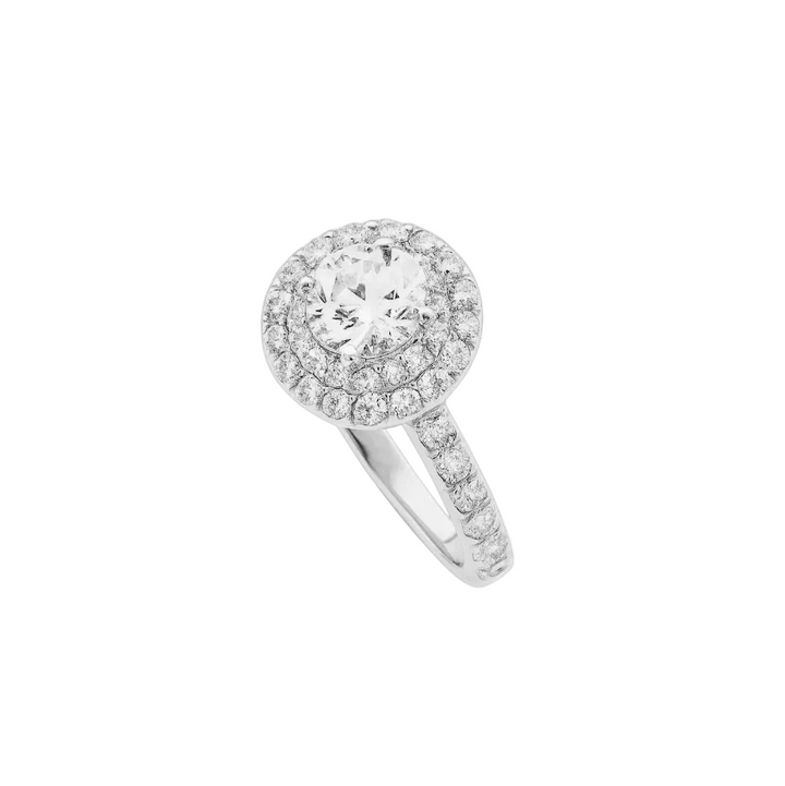 14K White Gold Halo Setting Diamond Ring, TDW:1.46ct VS2-SI F-G