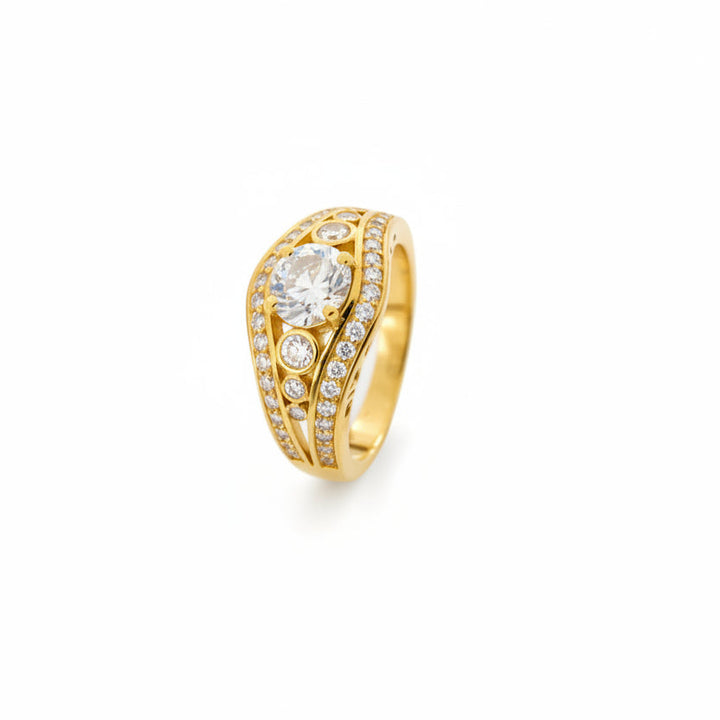 Sterling Silver Gold Plated Sterling Silver Bypass CZ Ring with Bezel Accents
