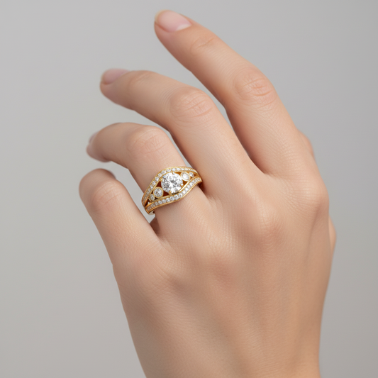 Sterling Silver Gold Plated Sterling Silver Bypass CZ Ring with Bezel Accents
