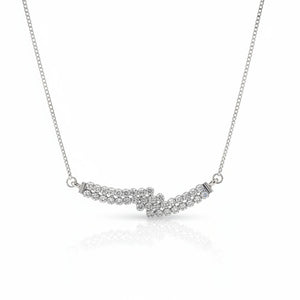 14K Vintage White Gold Diamond Wave Necklace – Pavé Cluster Curved Bar Design.