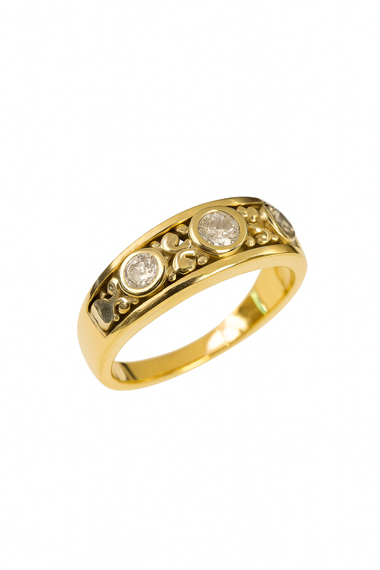 Vintage Yellow Gold Victorian Style 5 Diamonds Band. 14K,  TDW: 0.35ct, SI, GH