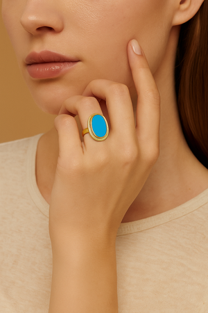 Vintage Yellow Gold Turquoise Ring. 14K, T: 2.9ct