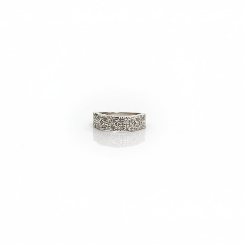 Sterling Silver Wide Pave CZ Band with Milgrain Detail