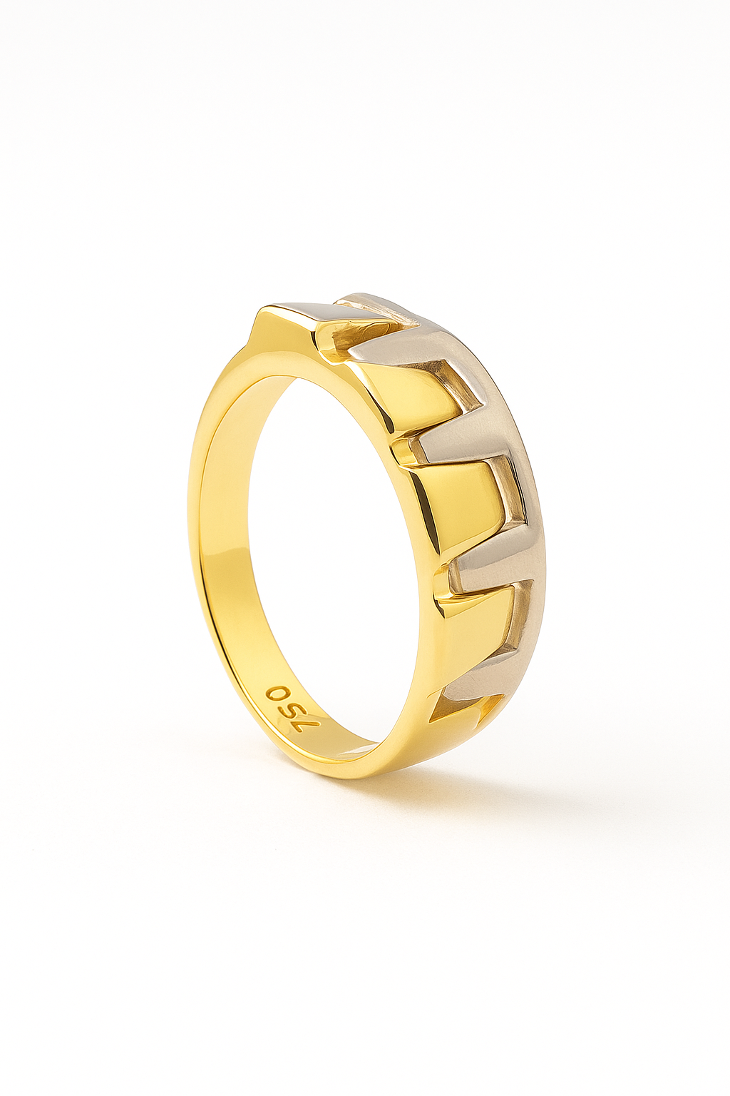 Two-tone Yellow and White Gold Zipper Shape Ring. 18k