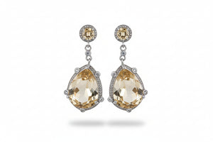 Sterling Silver Dangling Earrings with Yellow Crystal