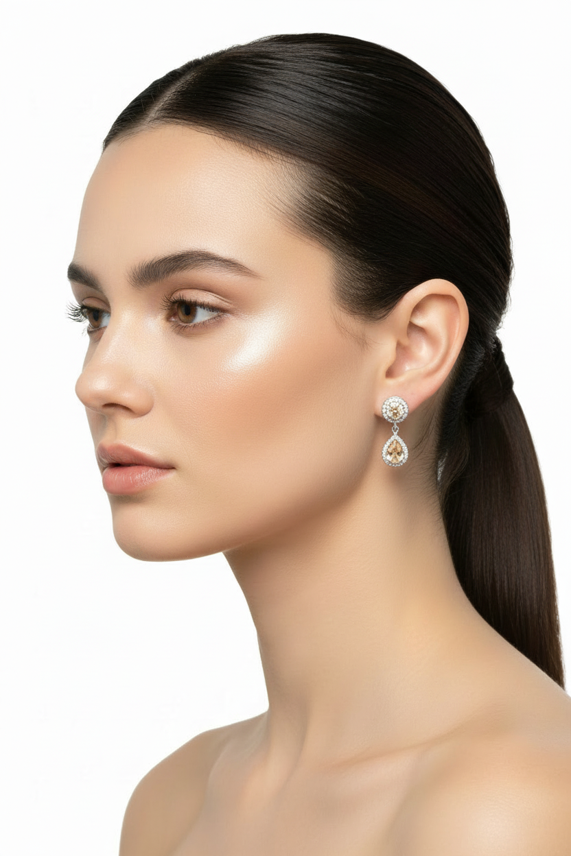 Sterling Silver Dangling Earrings with Yellow Crystal