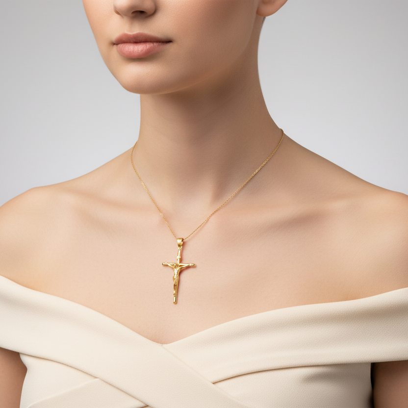 14K Yellow Gold Cross Pendant with Jesus