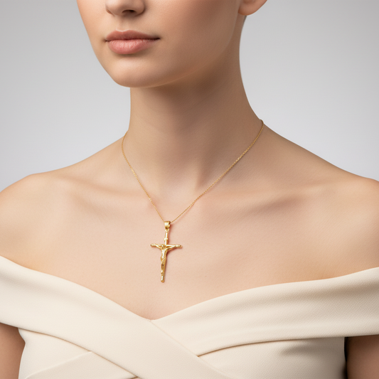 14K Yellow Gold Cross Pendant with Jesus