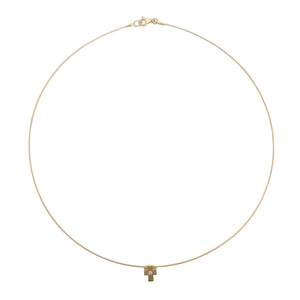 10k Yellow Gold Minimalist Diamond Cross Choker Necklace.