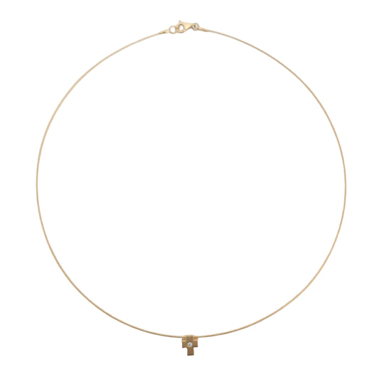10k Yellow Gold Minimalist Diamond Cross Choker Necklace.
