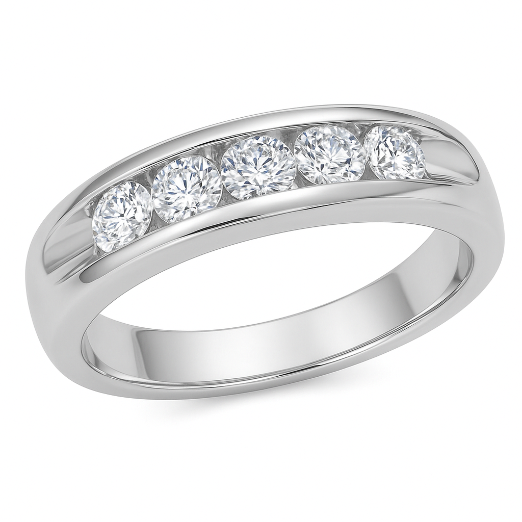 White Gold Wide 5 Stones Diamond Band. 14k TDW: 0.40ct VS EF