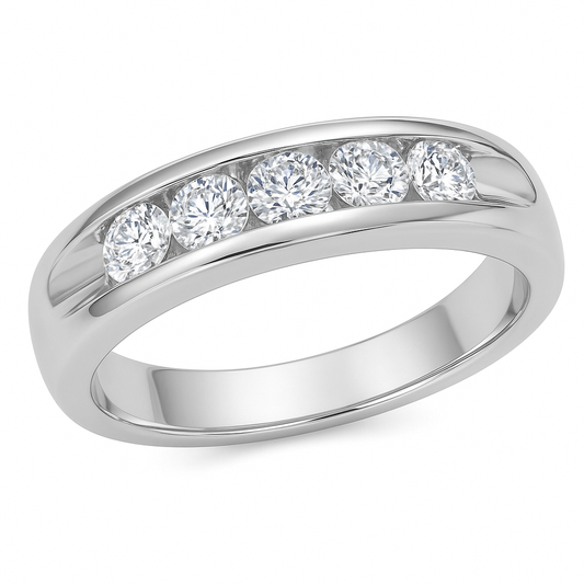 White Gold Wide 5 Stones Diamond Band. 14k TDW: 0.40ct VS EF