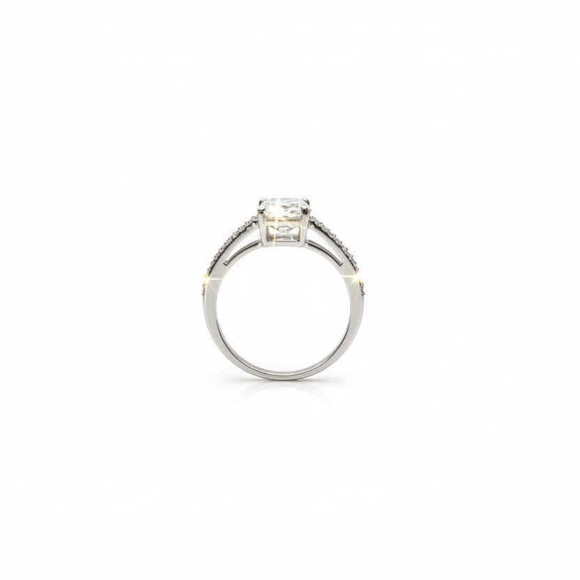 Sterling Silver Round CZ Solitaire with Pave Band