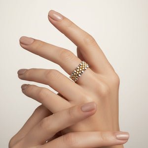 18K Two-tones Yellow and White Gold Rolex Style Chain Ring.