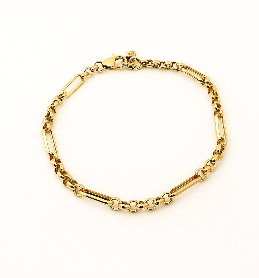 Yellow Gold Bar and Link Bracelet, 10k, 7 to 7.5 inch, 2.5 gr