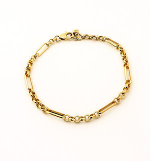 Yellow Gold Paper Clip and Rolo Link Bracelet, 10k, 7 to 7.5 inch, 2.5 gr
