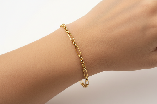Yellow Gold Paper Clip and Rolo Link Bracelet, 10k, 7 to 7.5 inch, 2.5 gr