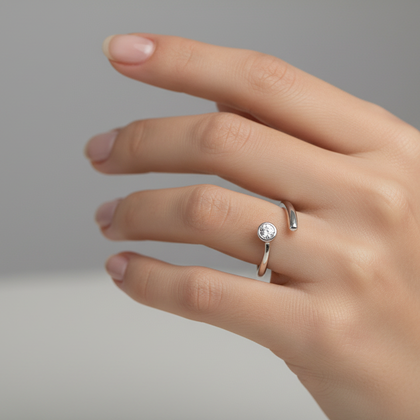925 Sterling Silver Open Bypass Diamond Ring