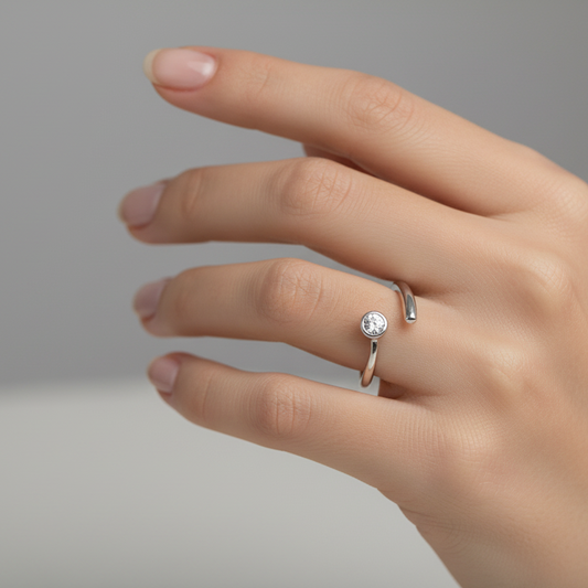 925 Sterling Silver Open Bypass Diamond Ring