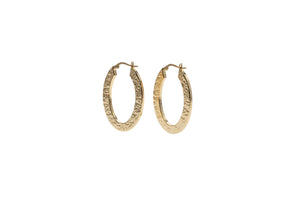 Yellow Gold Textured Oval Hoops 14k