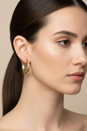 Yellow Gold Swirl Textured Hoops 10k