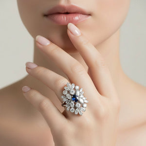 14k White Gold Ring Cluster Setting with Sapphire.