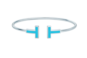 TIFFANY & CO. White Gold T Wire Turquoise Cuff Bracelet. High-End Jewellery Resale. 18k