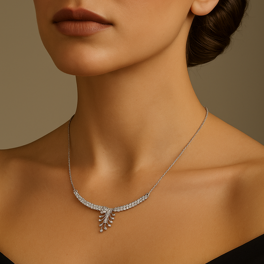 White Gold Classic Diamond Necklace. 14K, TDW: 0.82ct, SI, H