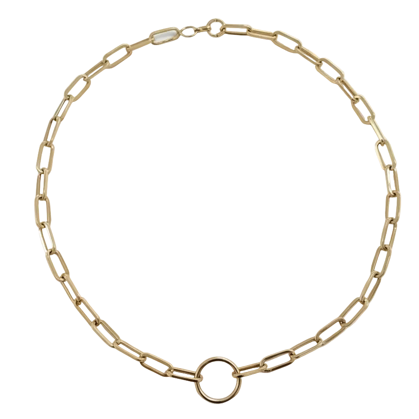 18K Yellow Gold Paper Clip Chain with One single Oval accent 18" 8.8 gr