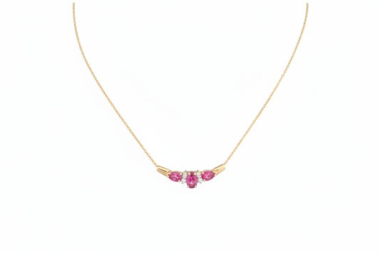 10k Yellow Gold Triple Ruby and Diamond Necklace.