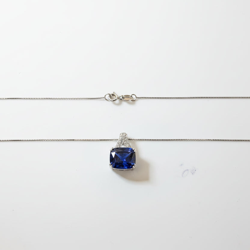 Sterling Silver Cushion Cut Cubic Zirconia Pendant Necklace