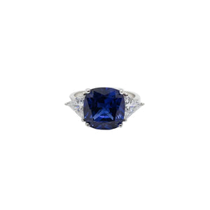 Sterling Silver Cushion Cut Blue CZ Halo Ring