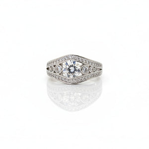Sterling Silver Bypass CZ Ring with Bezel Accents