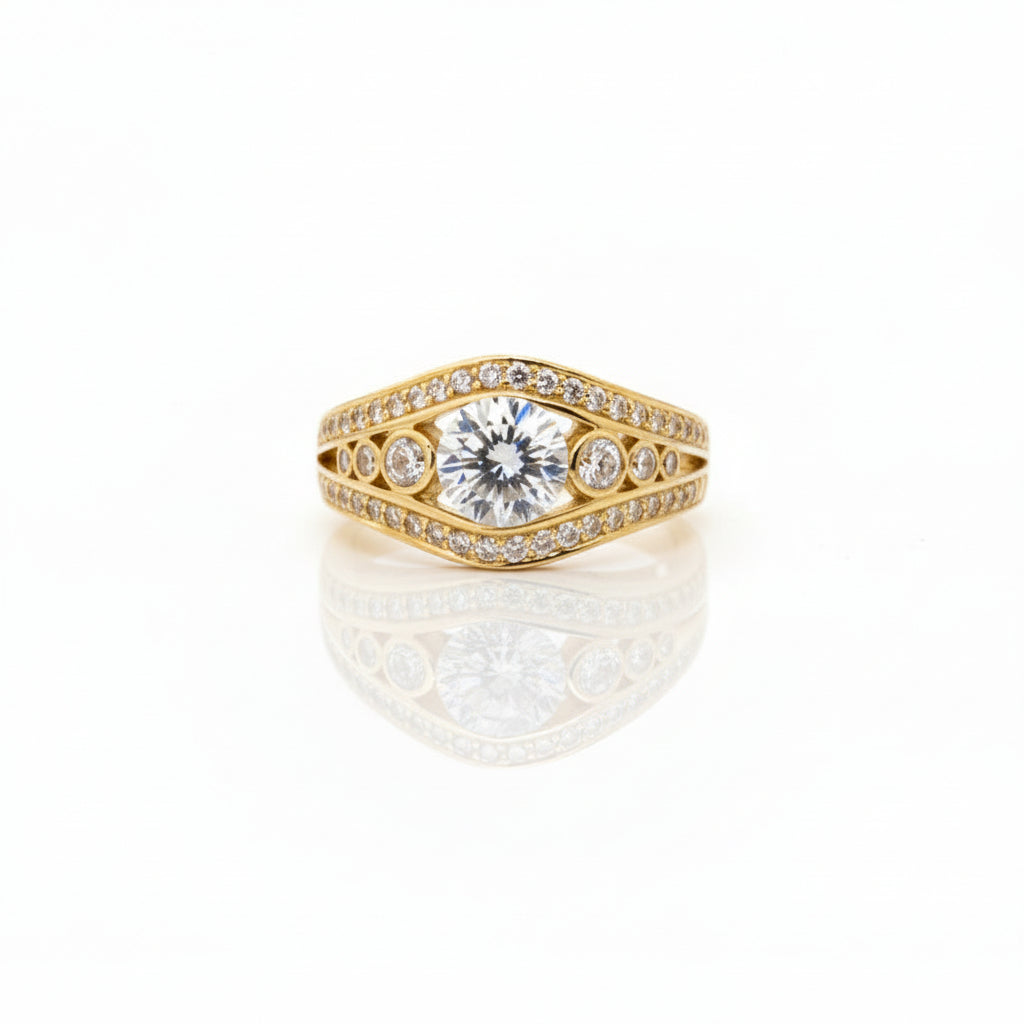 Sterling Silver Gold Plated Sterling Silver Bypass CZ Ring with Bezel Accents