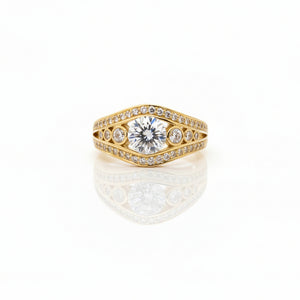 Sterling Silver Gold Plated Sterling Silver Bypass CZ Ring with Bezel Accents