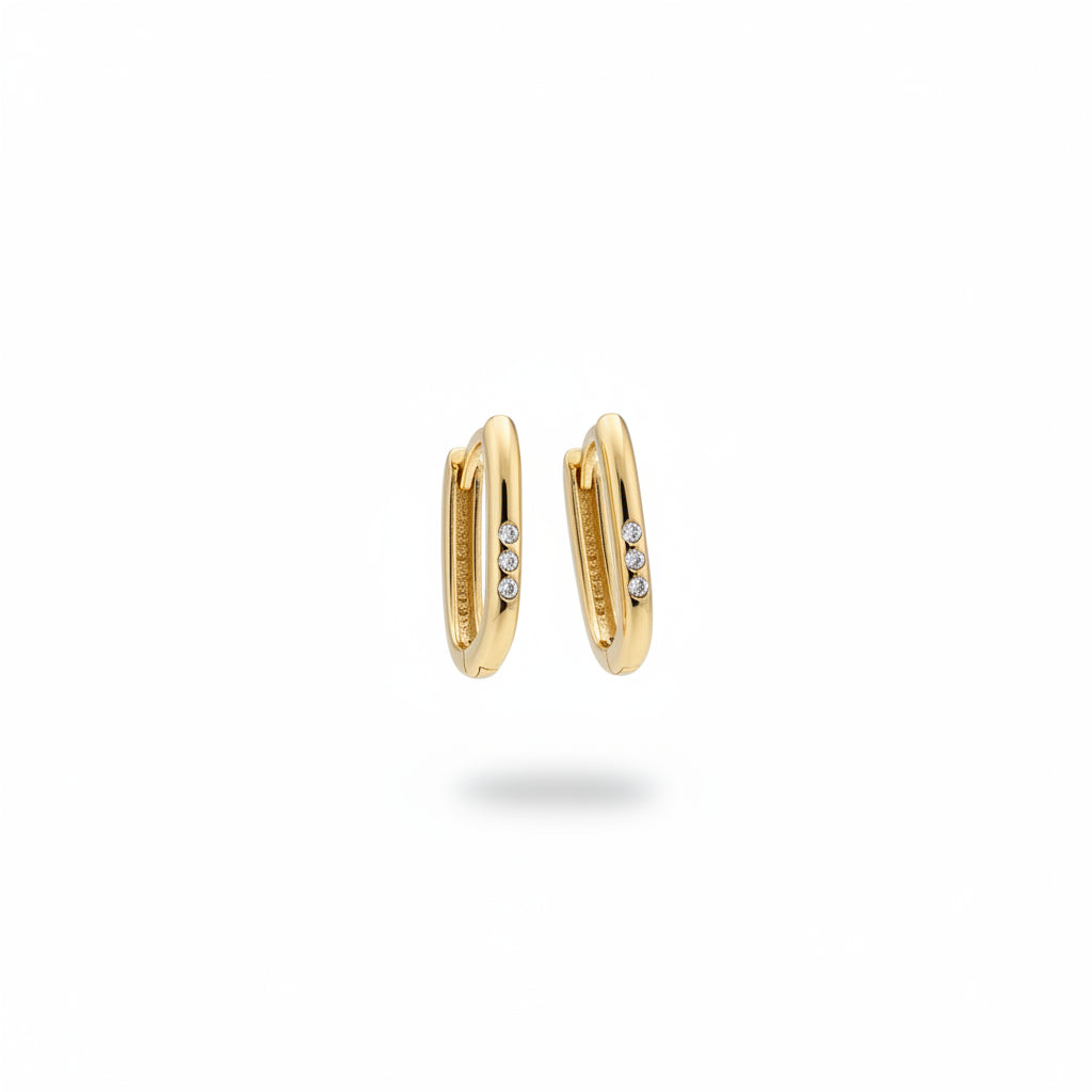 Yellow Gold Oval Earrings Setting with Cubic Zirconia 15 mm, 14k