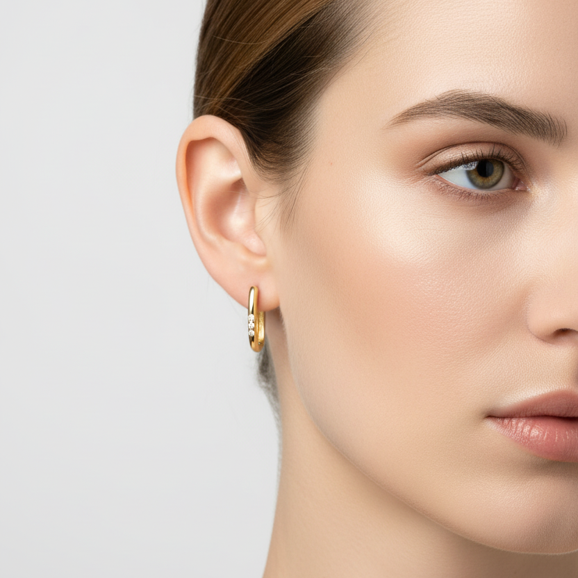Yellow Gold Oval Earrings Setting with Cubic Zirconia 15 mm, 14k