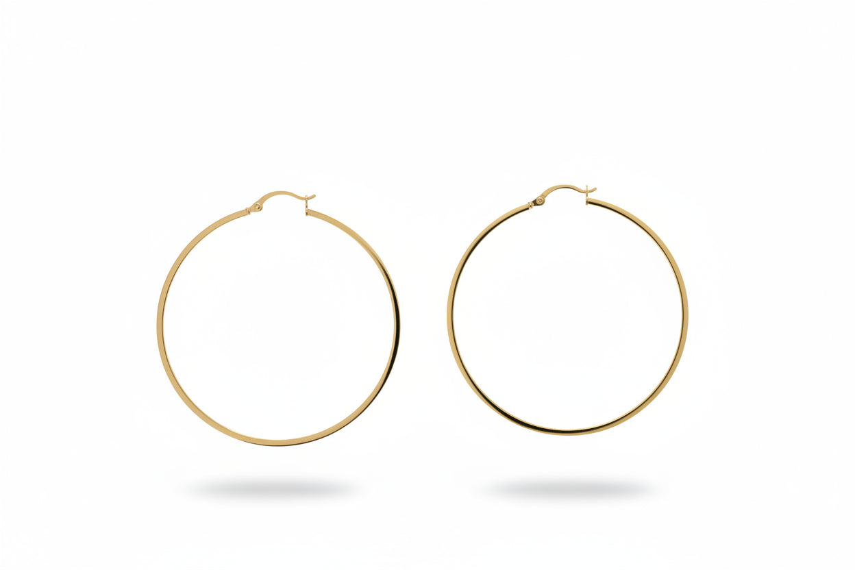 Yellow Gold Large Textured Hoops 18k 52mm