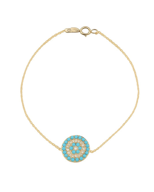 Yellow Gold Bracelet with CZ pave circle charm, 18k, 1.7gr, 6 inch