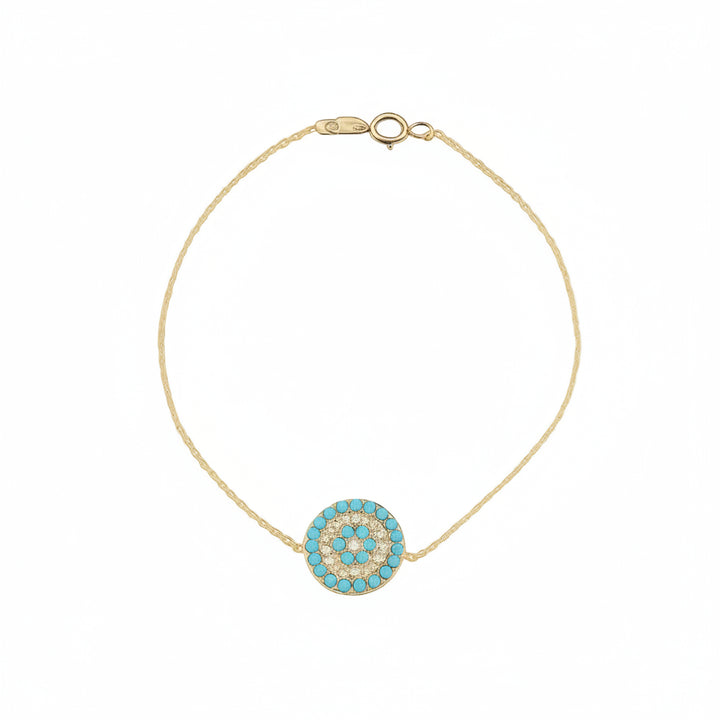 18K Yellow Gold Bracelet with CZ Pave Circle Charm