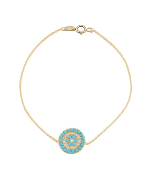 Yellow Gold Bracelet with a CZ pave circle charm, 18k, 1.7gr, 6 inch