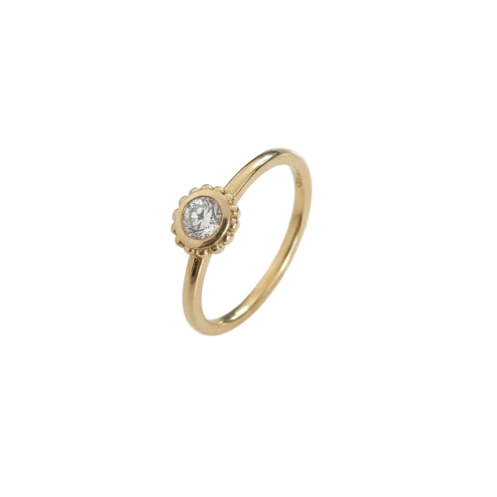18K Yellow Gold ForeverMark Tribute Beaded Halo Diamond Ring. 0.29ct SI I