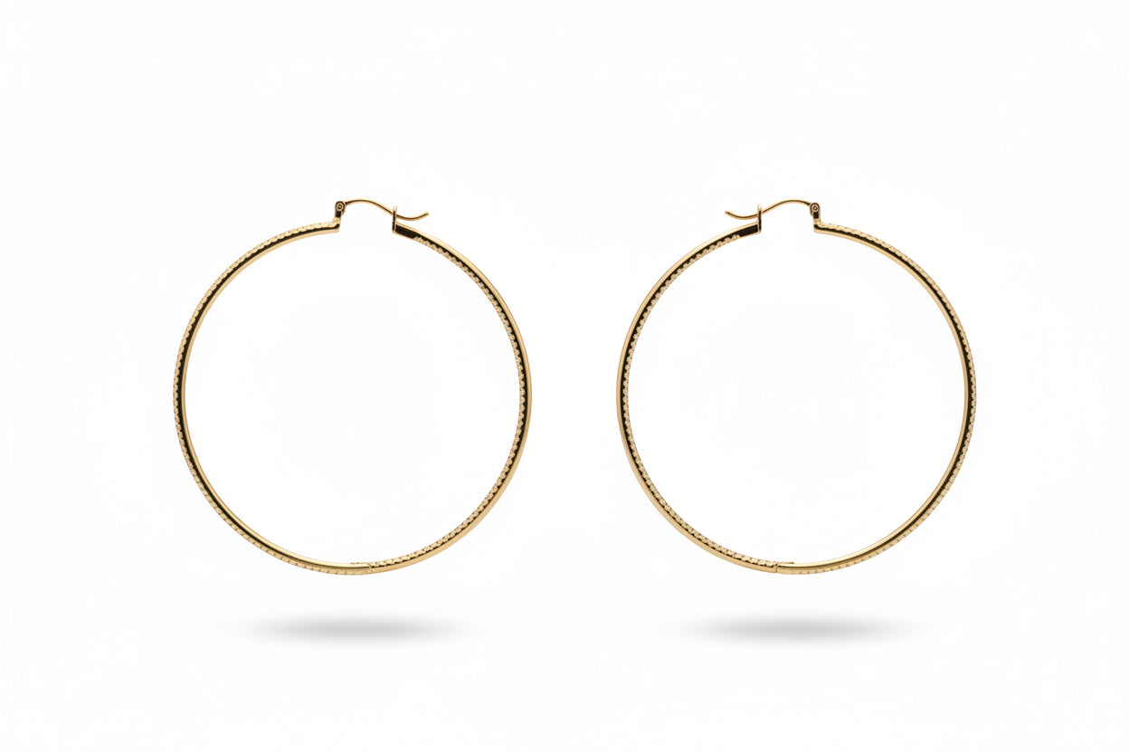 Yellow Gold Inside Out Pave CZ Hoop Earrings 10k