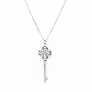 Sterling Silver Clover Key Pendant with Cubic Zirconia Accent Pendant Necklace