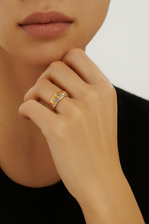 Two-tone Yellow and White Gold Zipper Shape Ring. 18k, 5.09gr