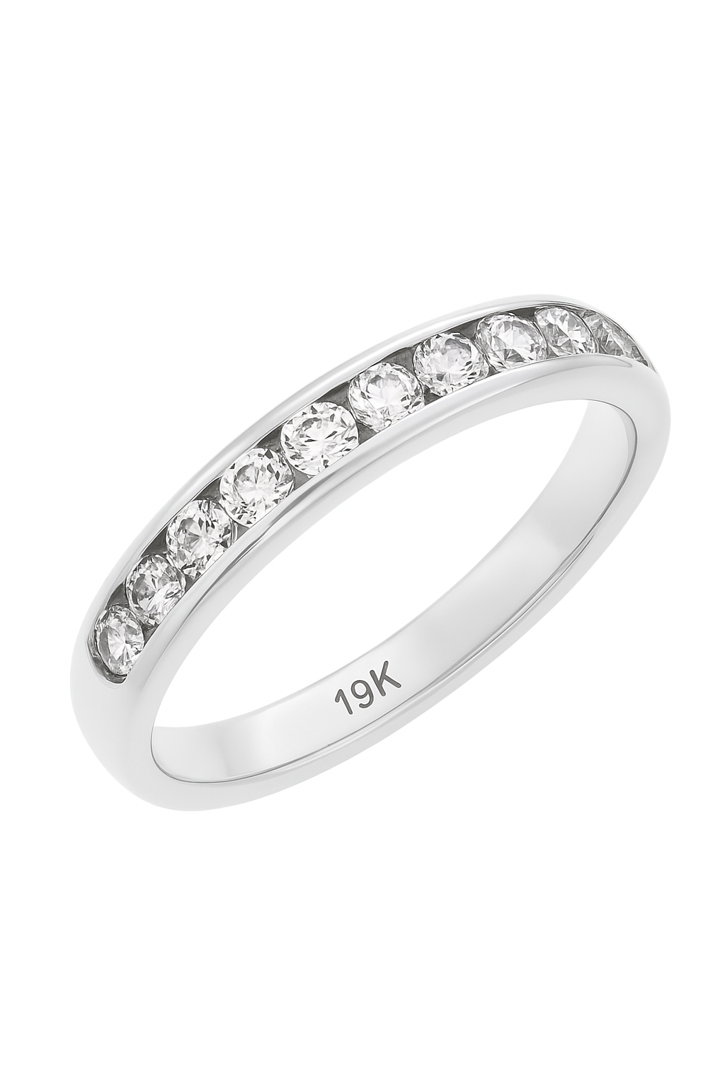 White Gold Channel Setting 10 Stones Diamond Band. 19k,  TDW: 0.20ct. VS, FG