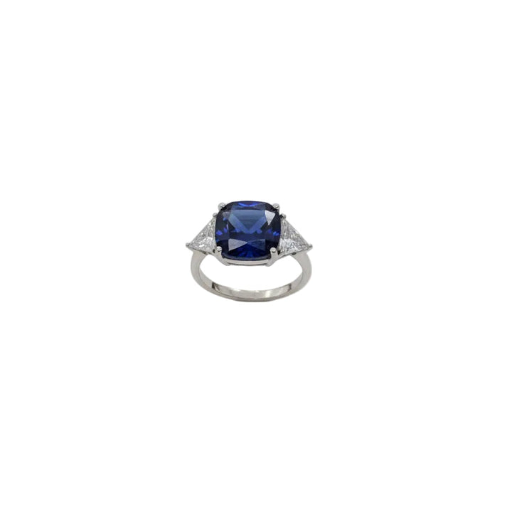 Sterling Silver Cushion Cut Blue CZ Halo Ring