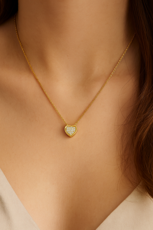 Yellow Gold CZ Pavé Heart Shape Floating Necklace. 18k.
