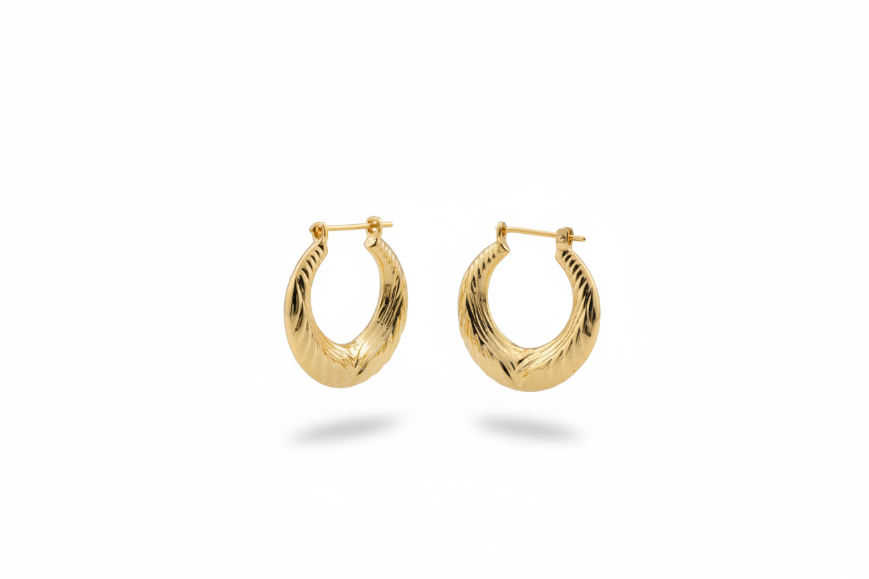 Yellow Gold Swirl Textured Hoops 10k