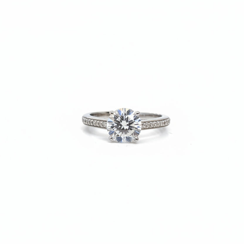 Sterling Silver Round CZ Solitaire with Pave Band